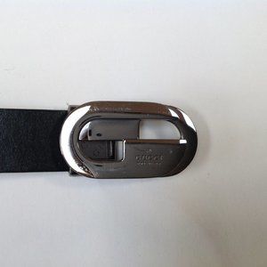 Gucci GG Black Belt Smoke Chrome Buckle made in It